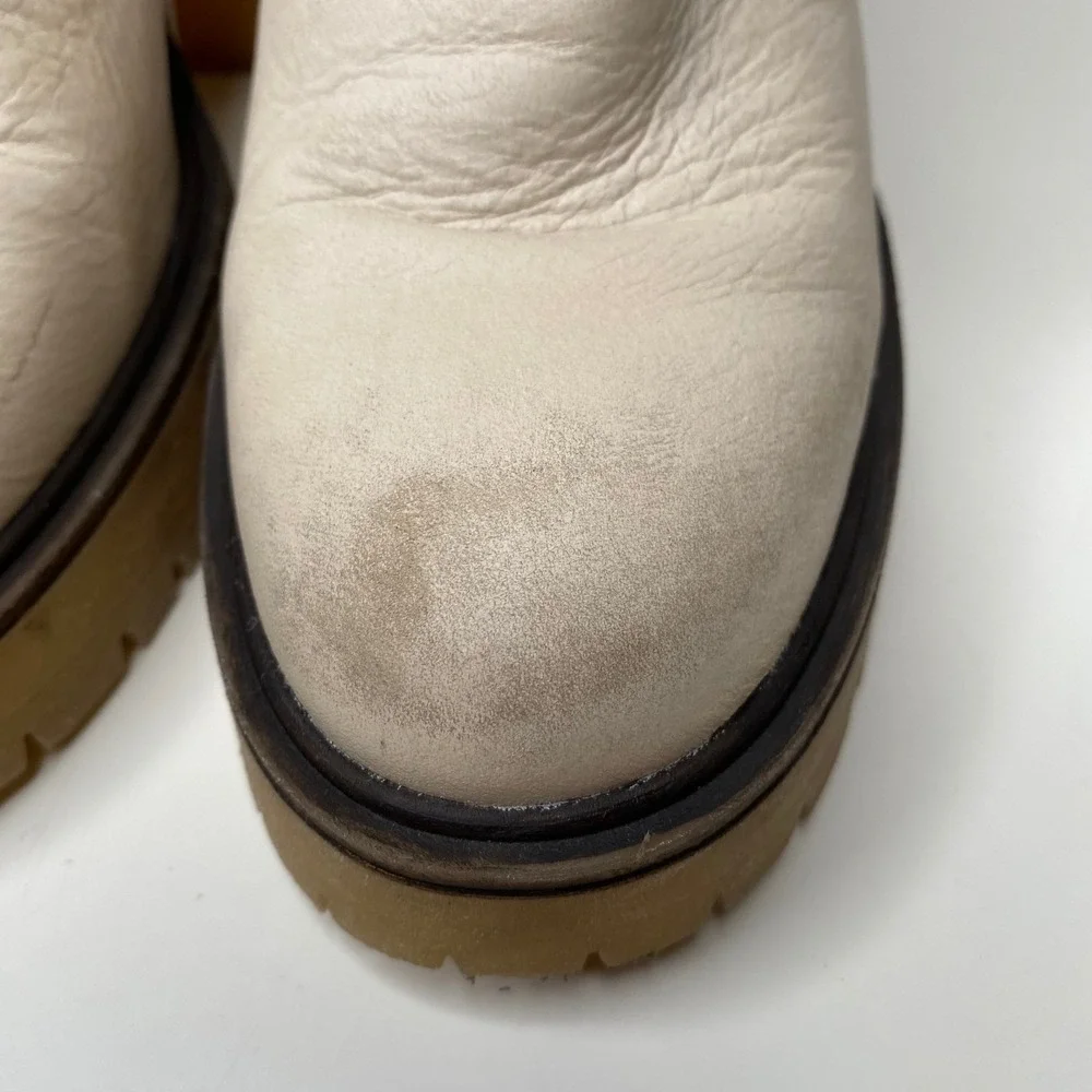 Free People James Chelsea Ankle Boots Cream Leather Platform Size 37 EU/6-6.5 US